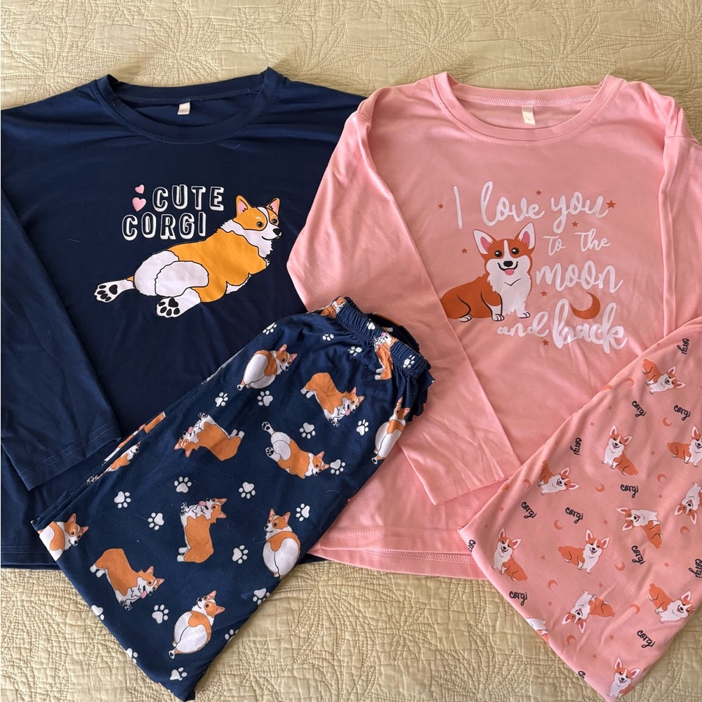 Two Kids Pajama Sets - Navy Blue and Peach